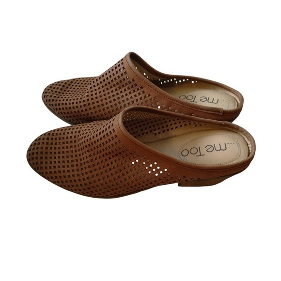 Me Too Women's Size 6.5 Brown Perforated Block Heel Slip On Mules READ - Picture 1 of 6